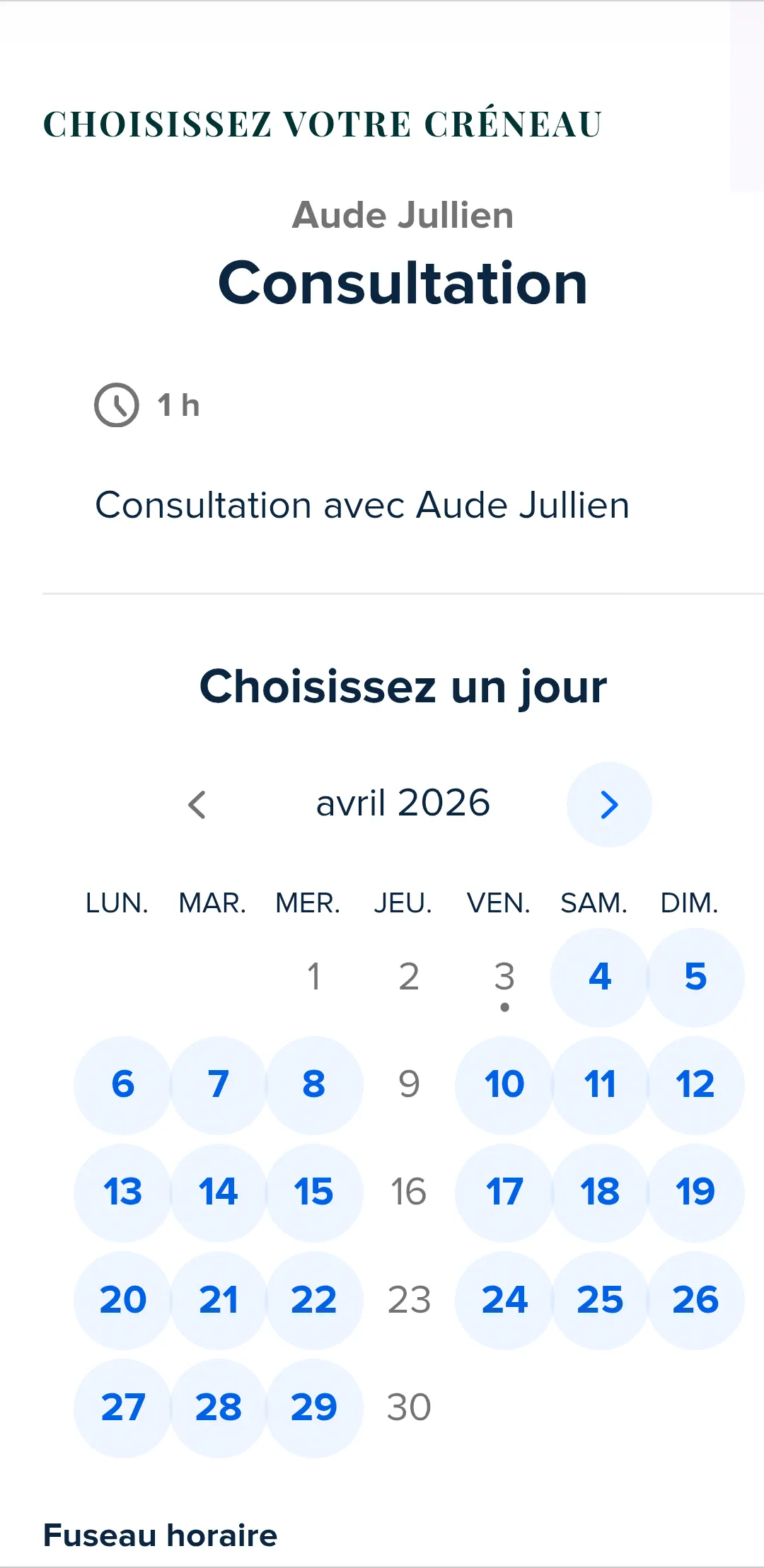 calendrier_RDV_sexologue_audejullien Calendrier pour la prise de rendez-vous avec Aude Jullien 7/7j 24/24h