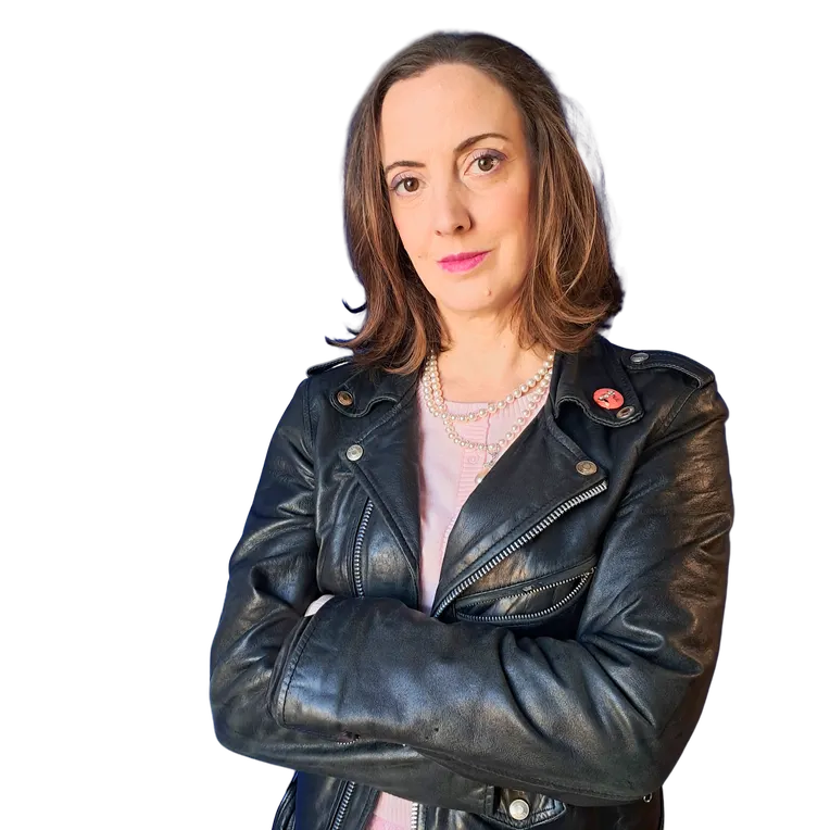 Aude Jullien sexologue en blouson de cuir perfecto
